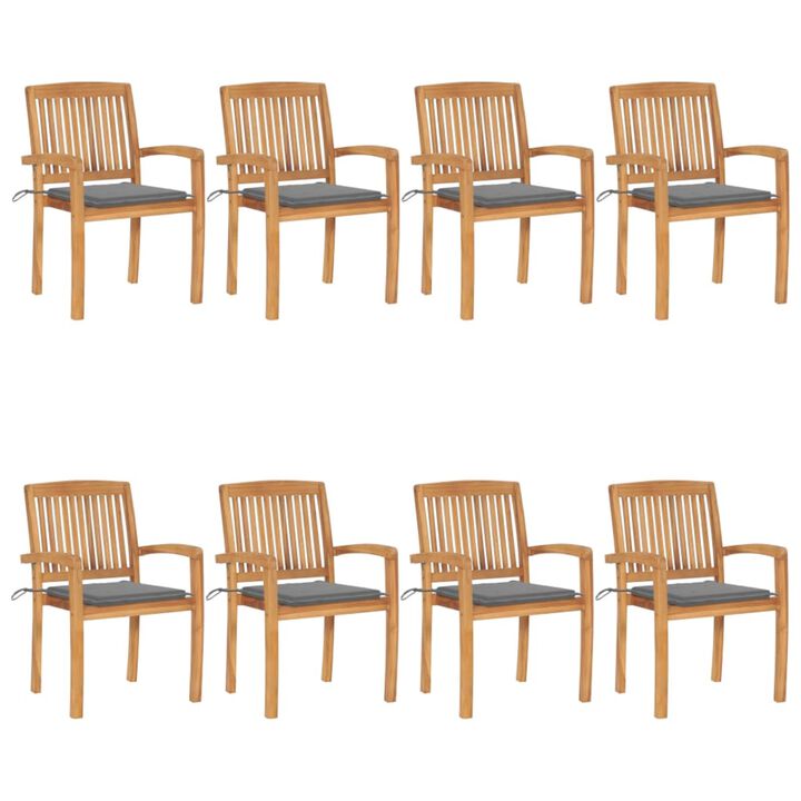 vidaXL Stacking Garden Chairs with Cushions 8 pcs Solid Teak Wood