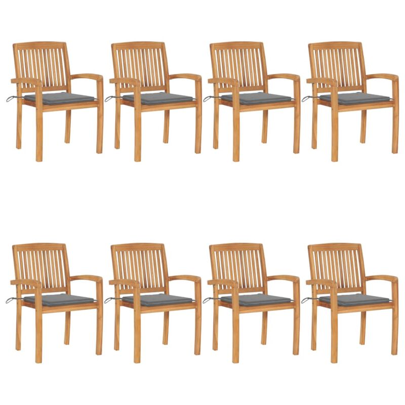 vidaXL Stacking Garden Chairs with Cushions 8 pcs Solid Teak Wood