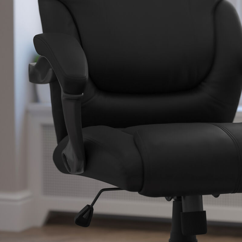 Megan Mid-Back LeatherSoft Overstuffed Swivel Task Ergonomic Office Chair with Arms