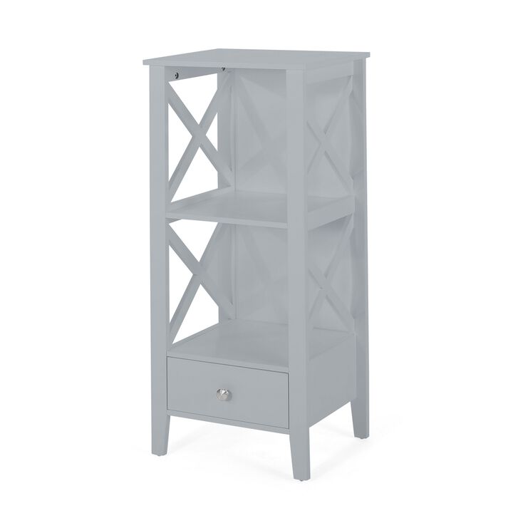 Veny Bathroom Linen Storage Rack, 16 x 36, 2 Shelves, 1 Drawer, Gray - Benzara