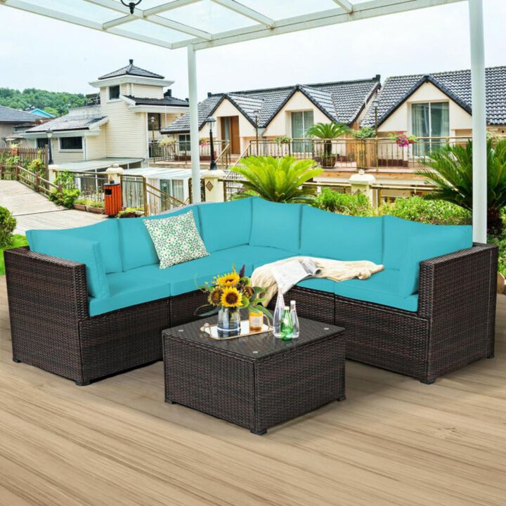 Hivvago 6 Pieces Rattan Patio Sectional Sofa Set with Cushions for 4-5 Person