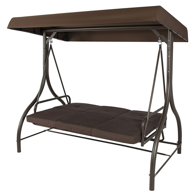 Hivvago Brown 3 Person Outdoor Porch Patio Swing with Canopy