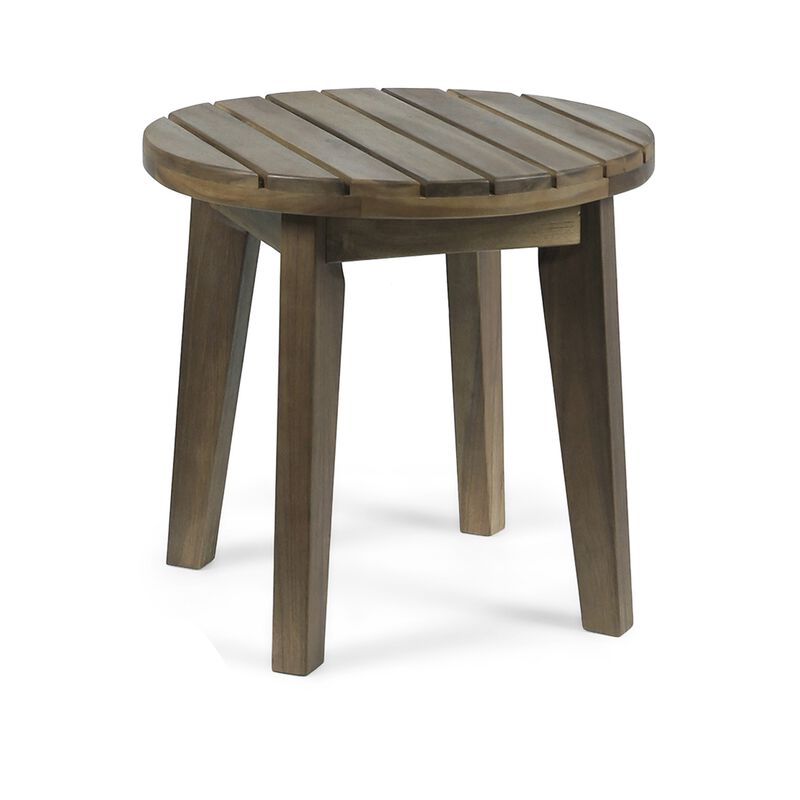Outdoor Side End Table, Slatted, Tapered Legs 16 Inch Gray Acacia Wood - Benzara