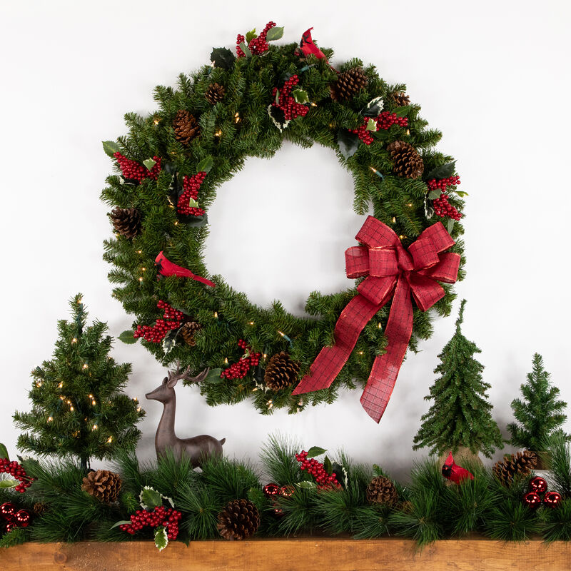 36" Pre-Lit Canadian Pine Artificial Christmas Wreath  Clear Lights