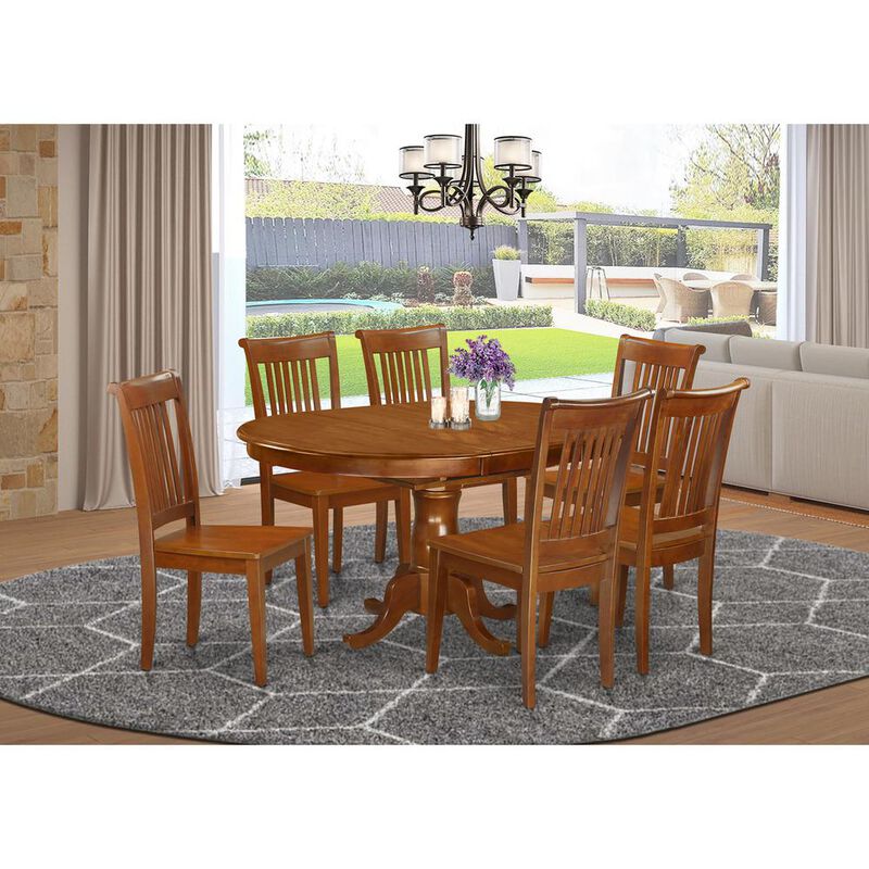East West Furniture 7  Pc  Dining  room  set  for  6-Oval  Dining  Table  with  Leaf  and  6  Dining  Chairs