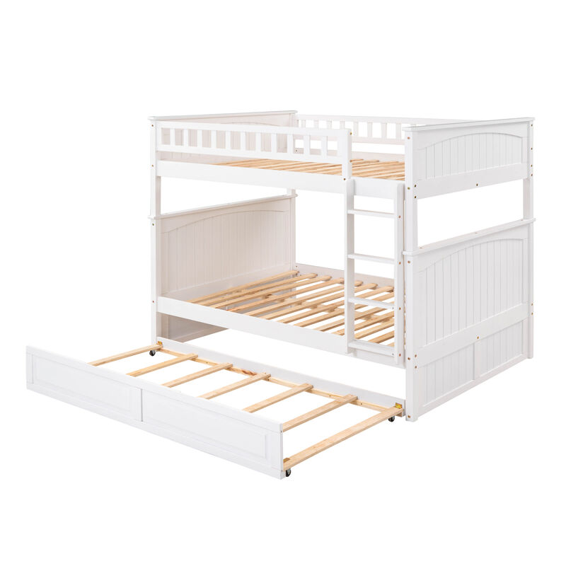 Full Over Full Bunk Bed With Twin Size Trundle, Pine Wood Bunk Bed With Guardrails, Gold