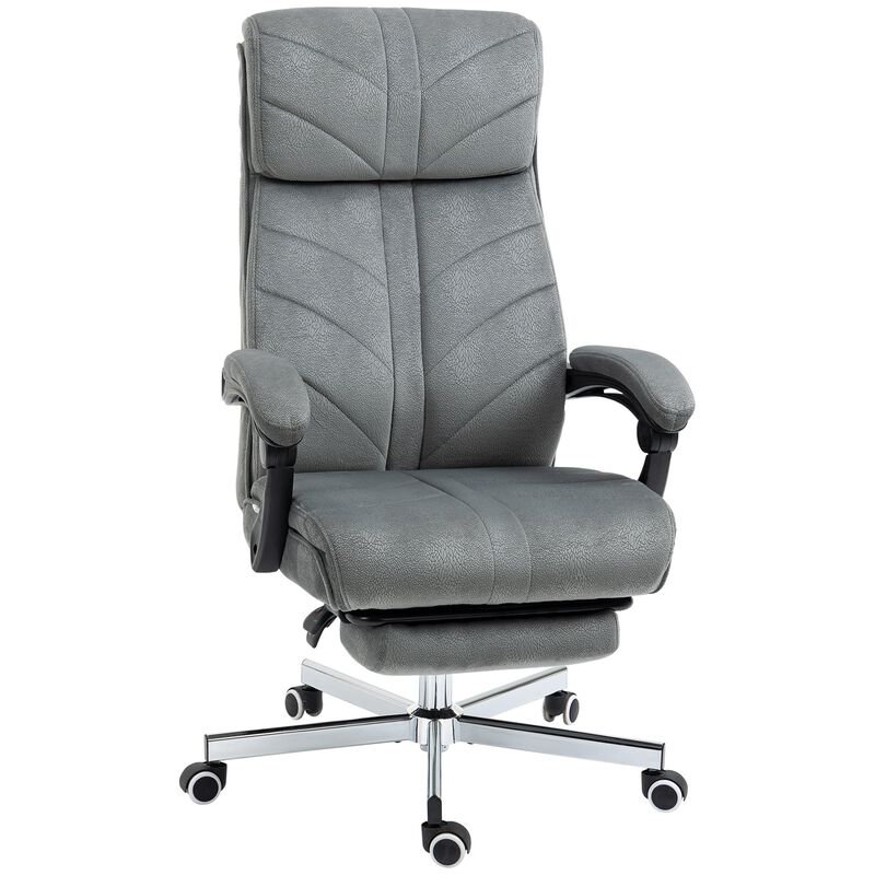 Gray Office Comfort: High-Back Reclining Chair with Footrest