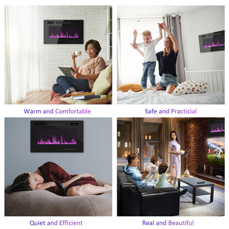 FUFU&GAGA Wall-Mount Electric Fireplace with Infrared Quartz, Remote Control Included, (30" W x 15.2" H x 4.1" D), Black
