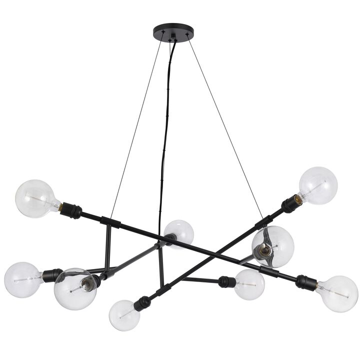Sena 36 Inch Chandelier, Sputnik Style w Canopy, Charcoal Gray Metal - Benzara