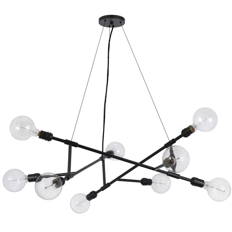 Sena 36 Inch Chandelier, Sputnik Style w Canopy, Charcoal Gray Metal - Benzara