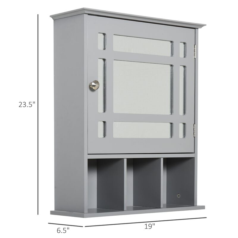 Gray Wall Organizer: Mounted Cabinet with Mirror Door and Shelves