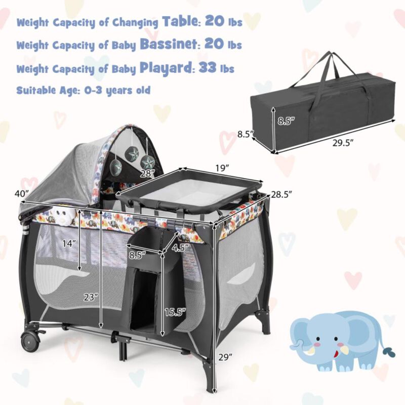 Hivvago 4 in 1 Portable Baby Nursery Center with Net and Music Box