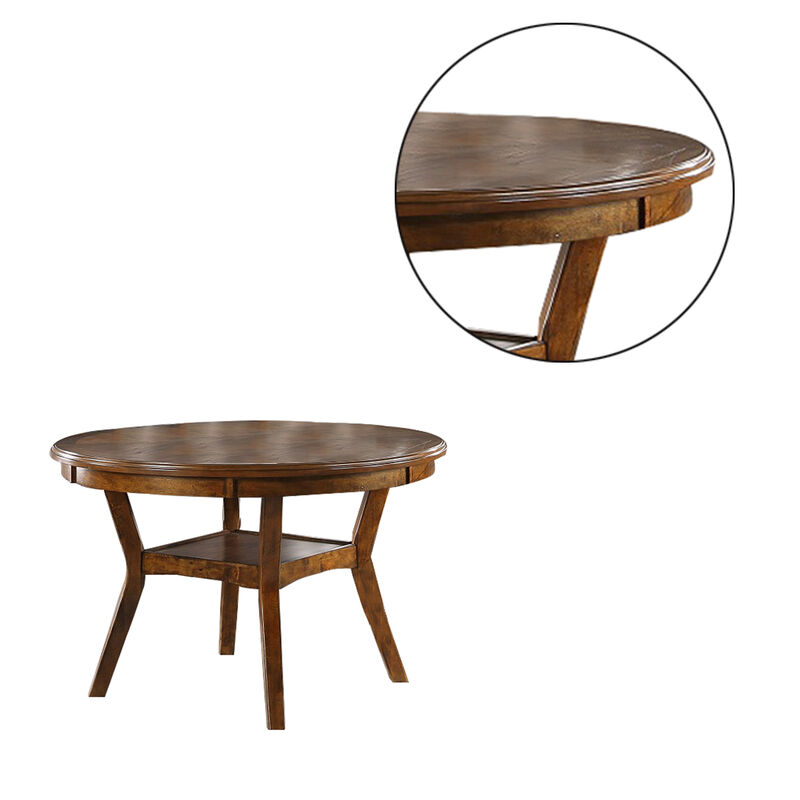 Round Top Wooden Dining Table with Boomerang Legs, Walnut Brown-Benzara