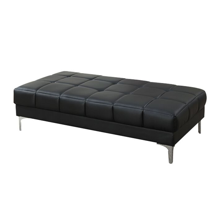Modish Bonded Leather Ottoman In Black-Benzara
