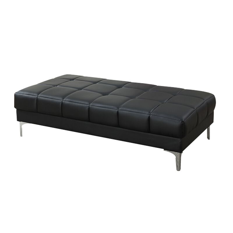 Modish Bonded Leather Ottoman In Black-Benzara