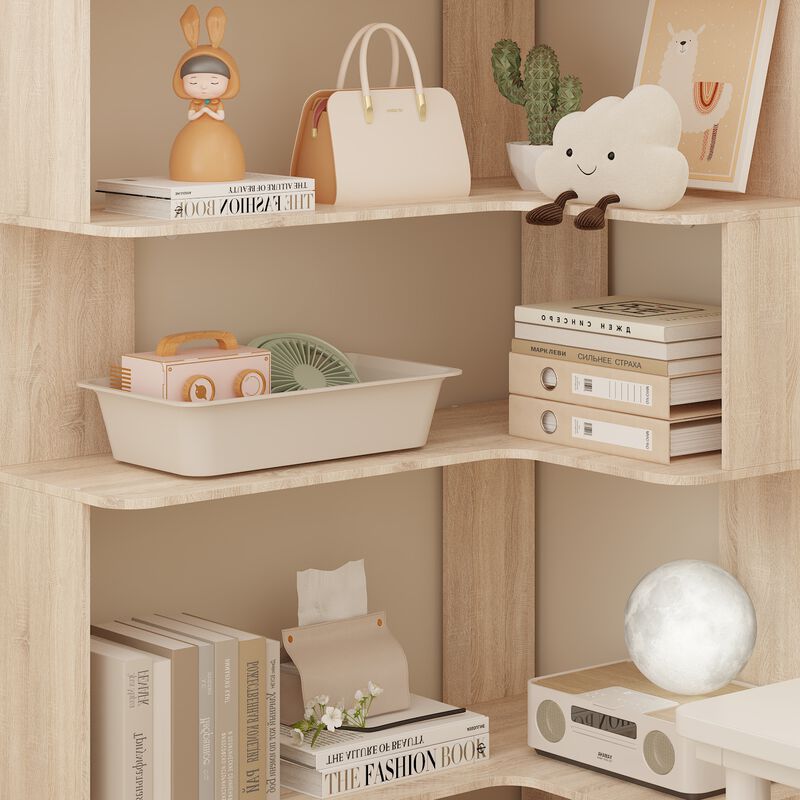 35.4 in. Wide Bright Wood Grain 7-Shelves Accent Bookcase, Open Back Bookshelf, Corner Bookcase (82 in. H x 23.6 in. D)