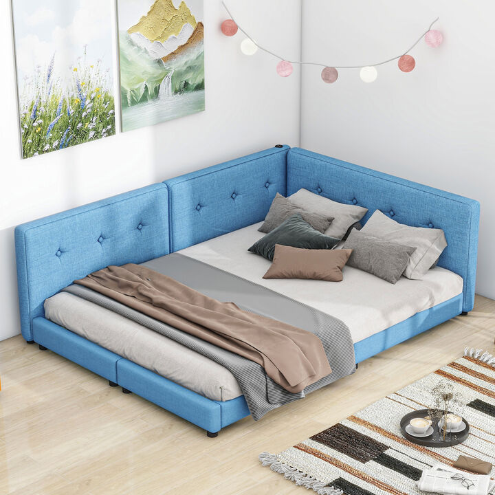 Merax Linen Upholstered Platform Daybed Bed with USB Ports