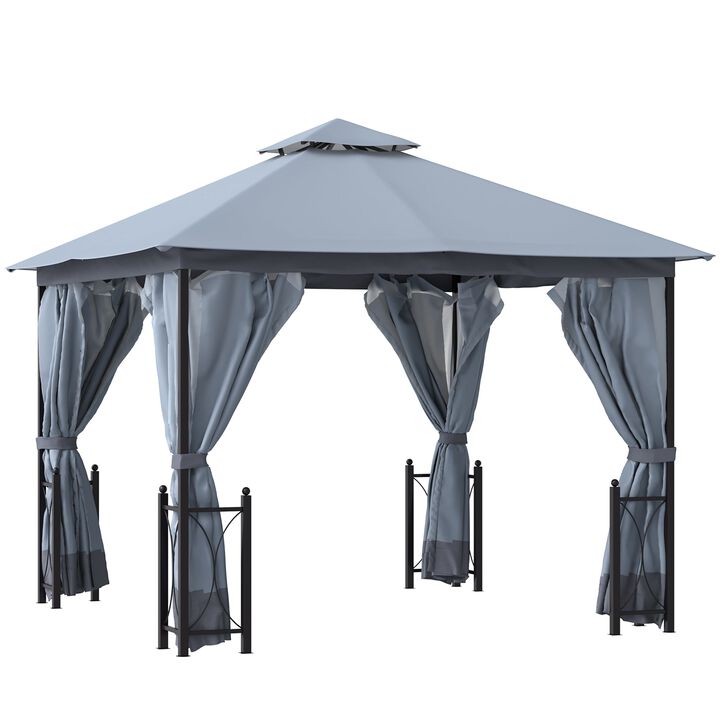 Gray Outdoor Pavilion: 13x11 Double Roof Gazebo with Removable Netting Gray Outdoor Pavilion: 13x11 Double Roof Gazebo with Removable Netting