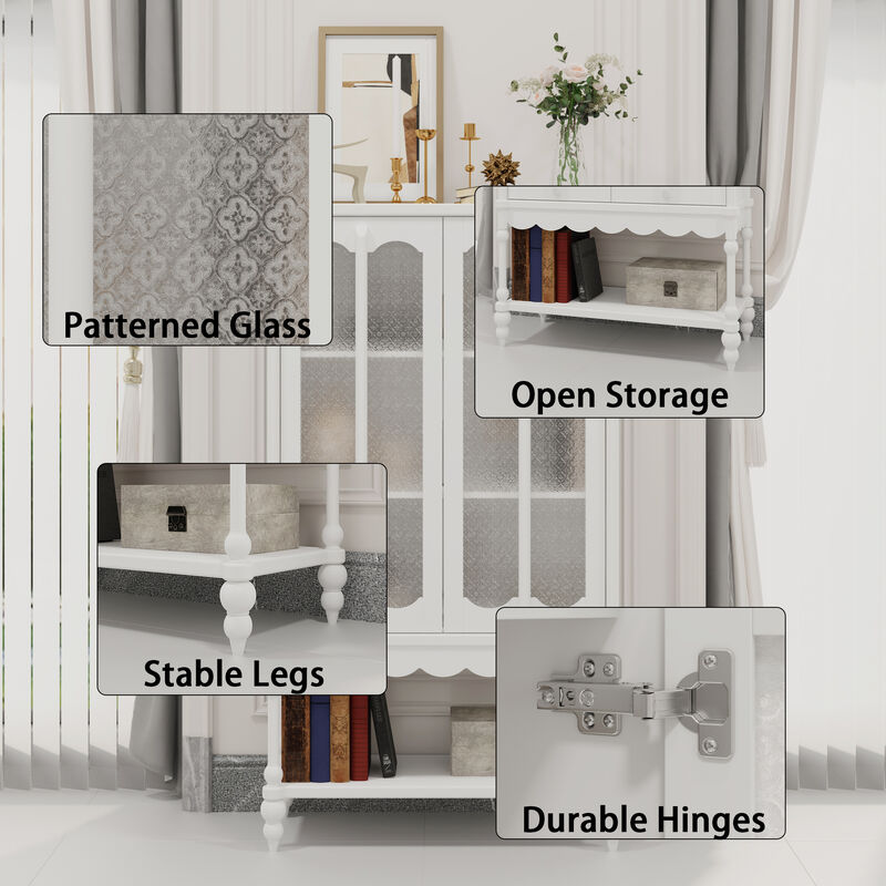 FUFU&GAGA Elegant White Wooden Bookcase – 2 Glass Doors & Open Shelf Storage, Sturdy MDF Cabinet for Home & Office (34.8" W x 15.7" D x 62.2" H),White