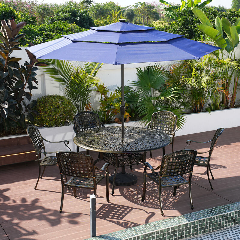 MONDAWE 7-Piece Cast Aluminium Patio Dining Set Aluminum Round Table with 6 Stationary Chairs