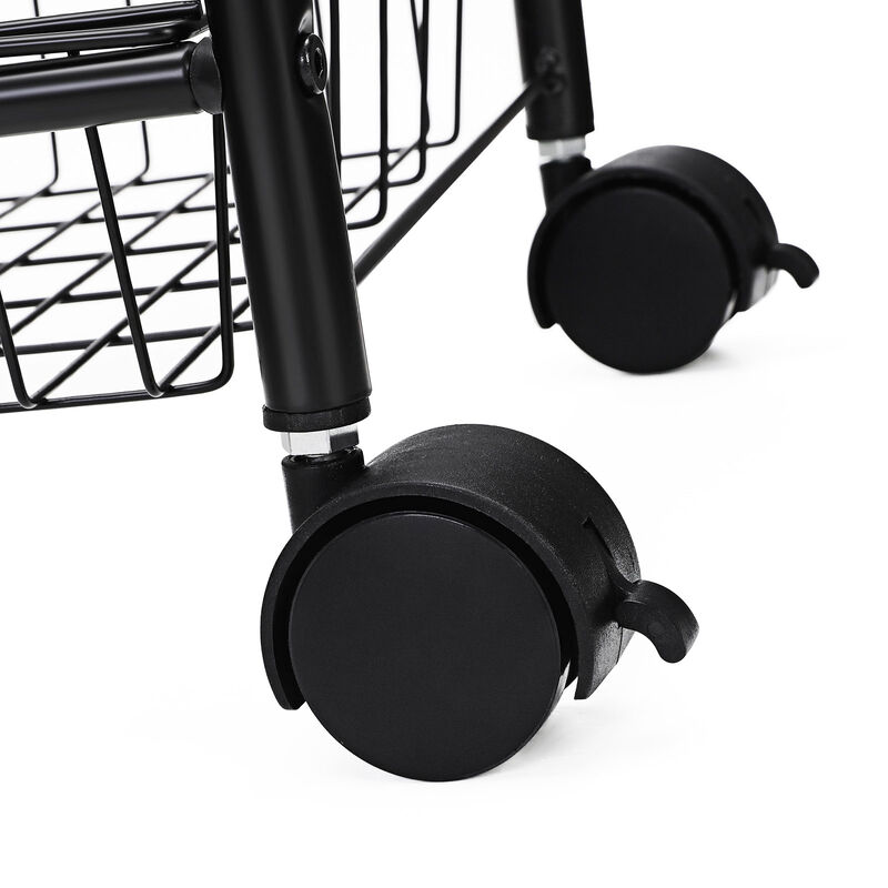 Rolling 3-Tier Metal Cart with Baskets and Lockable Wheels