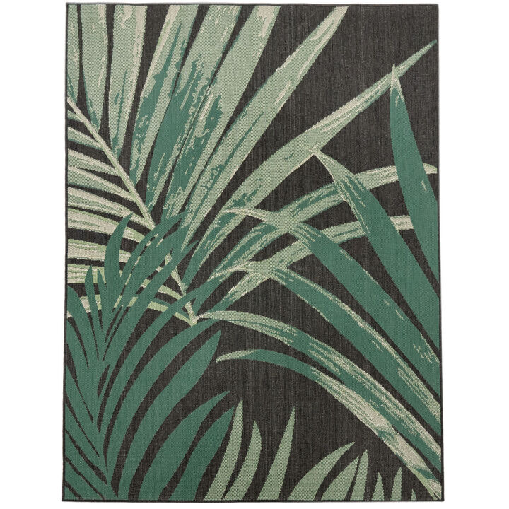 Flatweave Outdoor Rug with Tropical Palm Tree & Jungle Design