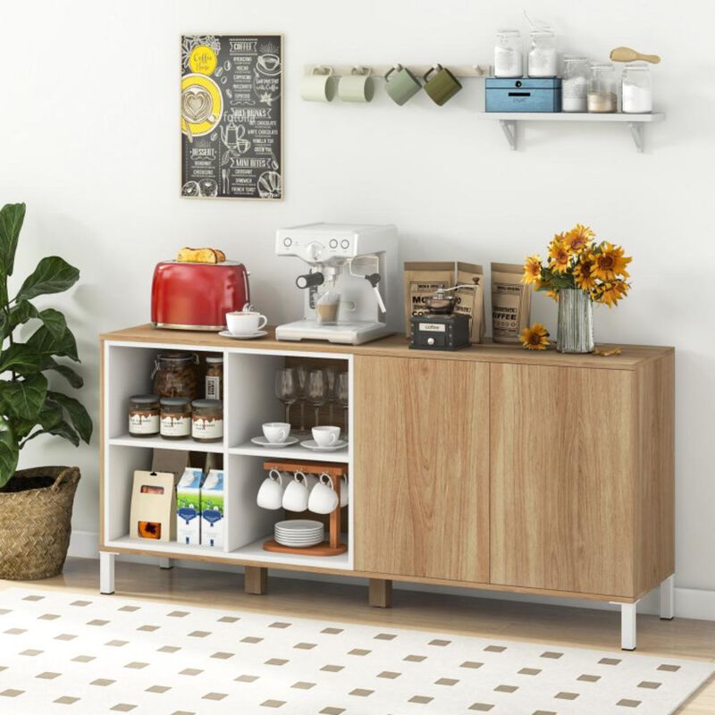 Hivvago 63 Inches Buffet Sideboard with 4 Compartments and Push-to-Open Cabinet