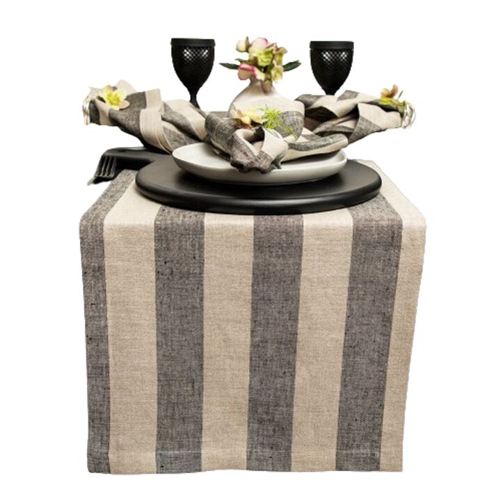 Solino Home 100% Pure Linen Table Runner | Cabana Stripe for Thanksgiving, Christmas