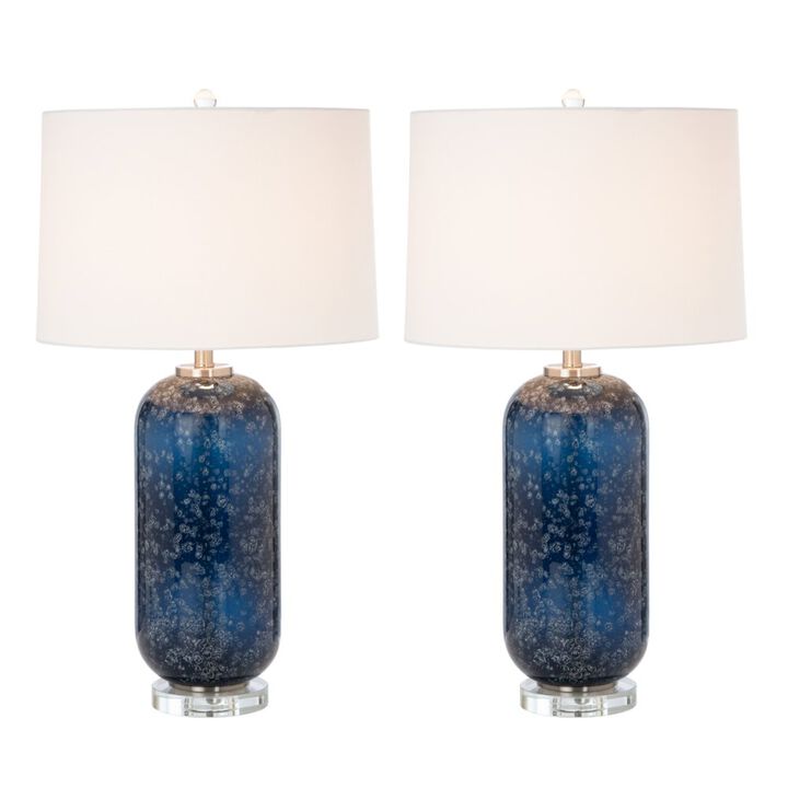 Lux Lighting Tootsie 30 Blue Glass Table Lamp w/ Crystal Base, (Set of 2)