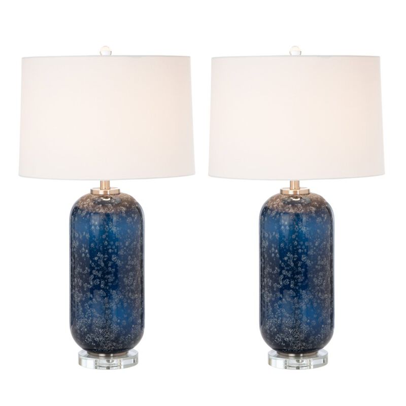 Lux Lighting Tootsie 30 Blue Glass Table Lamp w/ Crystal Base, (Set of 2)