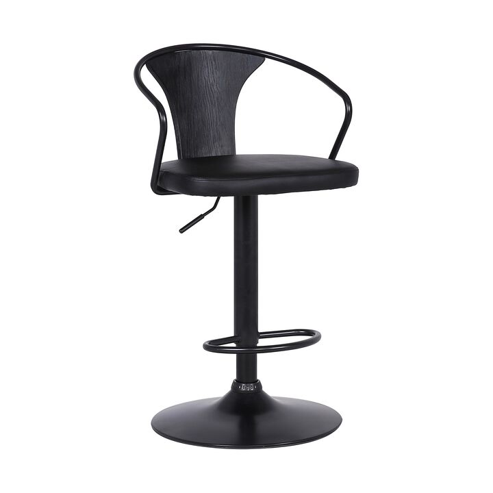 Adjustable Leatherette Swivel Barstool with Curved Back, Black-Benzara