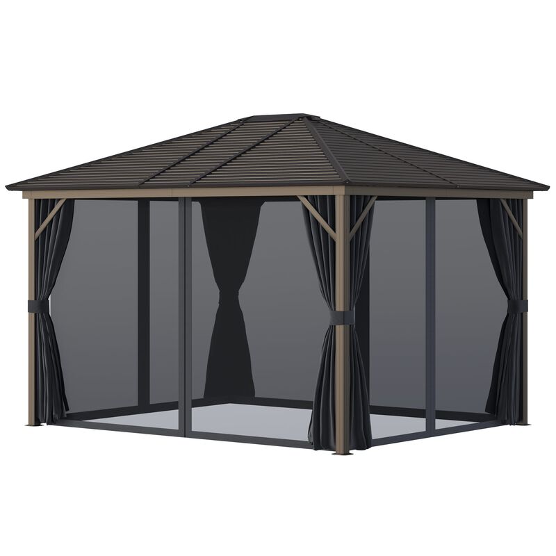 Dark Grey Outdoor Haven: 10'x12' Aluminum Hardtop Gazebo with Curtains