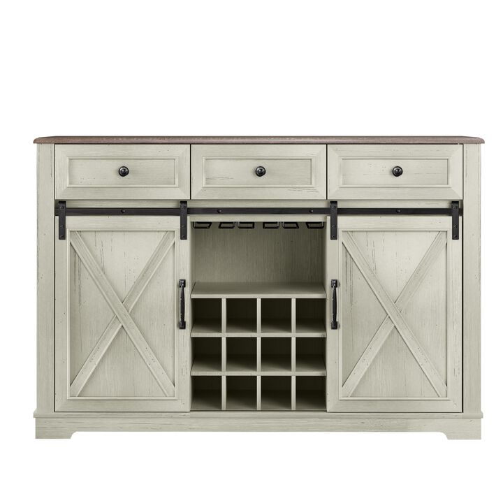FESTIVO 54" Farmhouse Buffet Sideboard with Wine Rack & Glass Storage in Brown