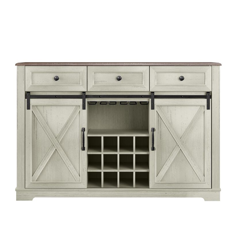 FESTIVO 54" Farmhouse Buffet Sideboard with Wine Rack & Glass Storage in Brown