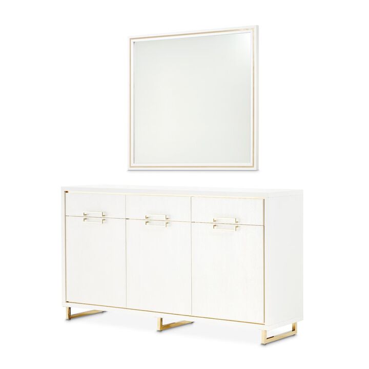 Michael Amini Palm Gate Sideboard with Mirror - Cloud White