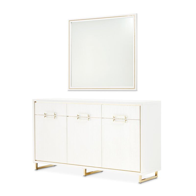 Michael Amini Palm Gate Sideboard with Mirror - Cloud White