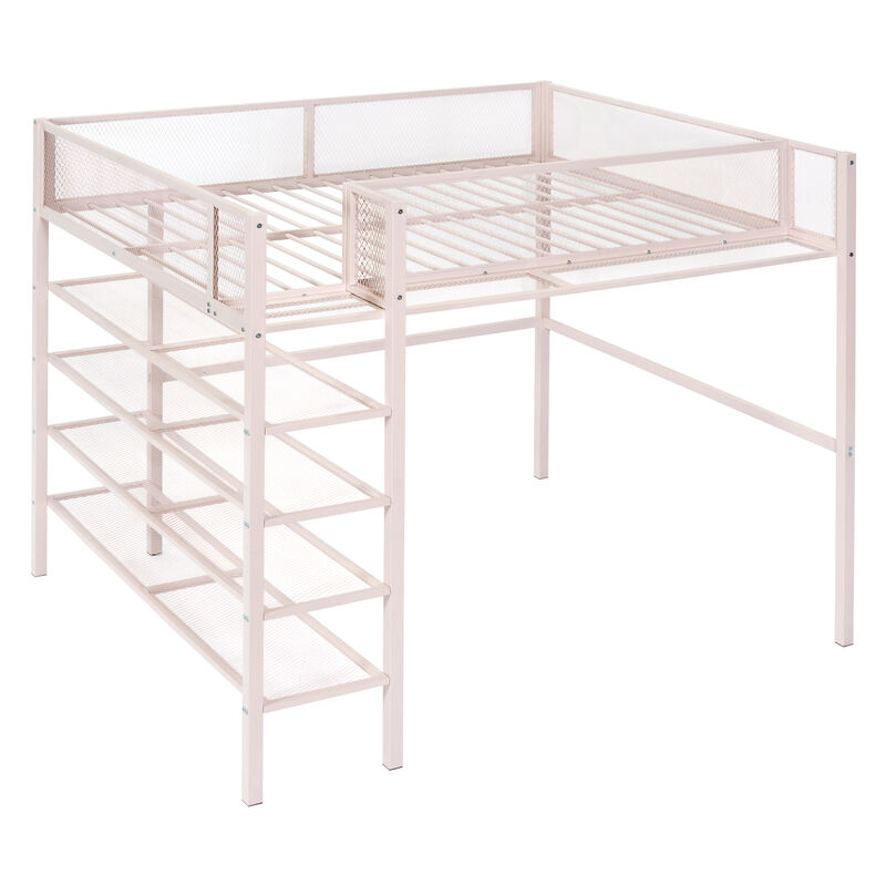 Merax Metal Loft Bed with Storage Shelves