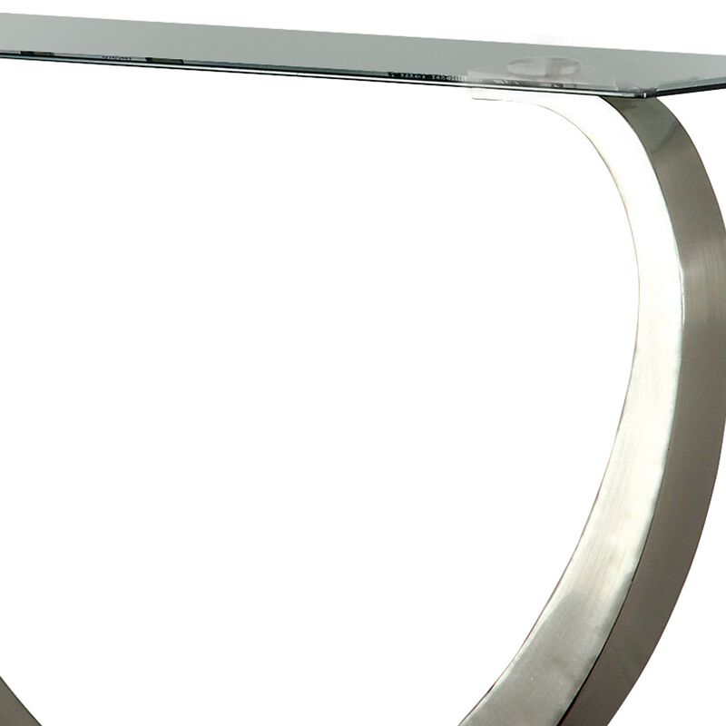 Rectangular Glass Top Sofa Table with Curved Pedestal Base, Black and Gray-Benzara