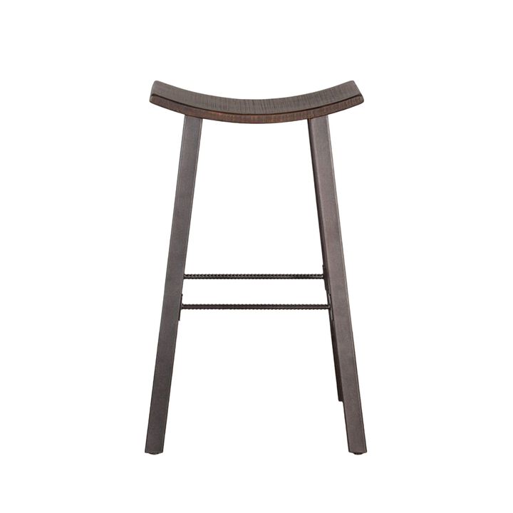 Zayle Barstool Set of 2, Black Angled Legs, Dark Brown Wood, 30 Inch - Benzara