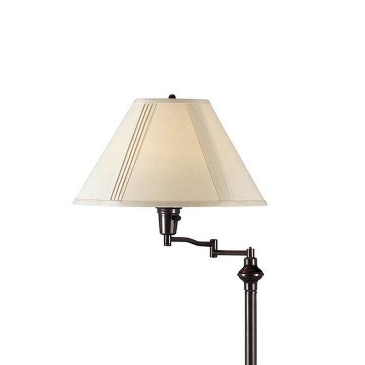 150 Watt Metal Floor Lamp with Swing Arm and Fabric Conical Shade, Black-Benzara