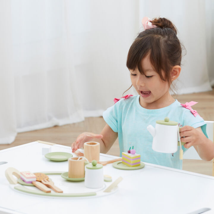 Teamson Kids - Little Chef Frankfurt Wooden Tea sets play kitchen accessories - Green- 20 pcs