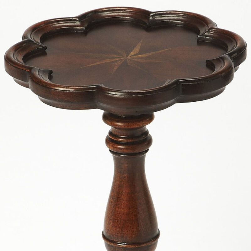 Hivvago 20" Dark Brown And Cherry Wood Floral Top End Table
