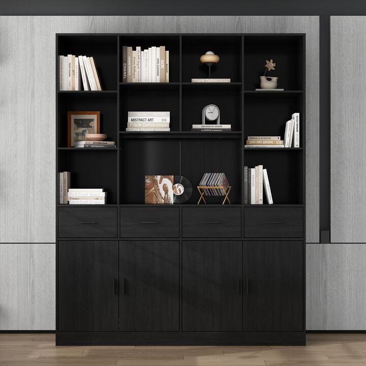 FUFU&GAGA Mdf 3-Shelf Oversized Set Bookcase with Doors (63-in W x 78.7-in H x 15.7-in D),Black