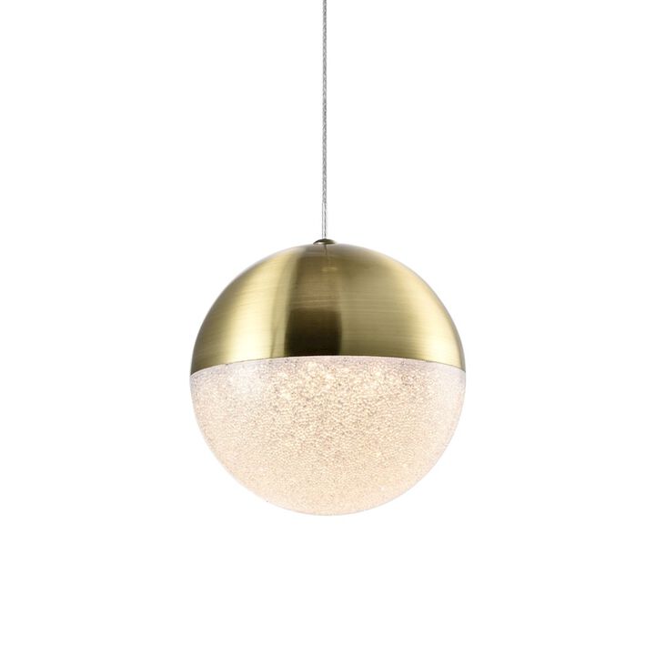 VONN Lighting Integrated LED Height Adjustable Pendant Light with Globe Shade in Brass