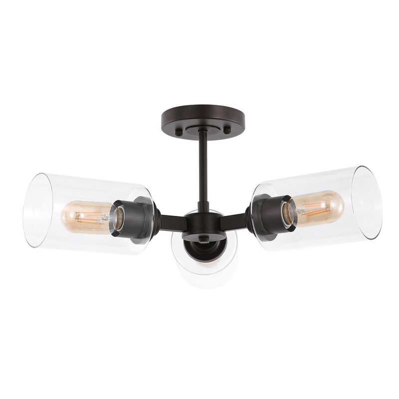 Jaymes 3-Light Farmhouse Industrial Iron Cylinder LED Semi Flush Mount