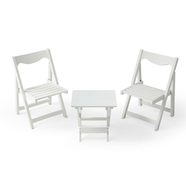Hips Foldable Small Table And Chair Set With 2 Chairs And Rectangular Table White