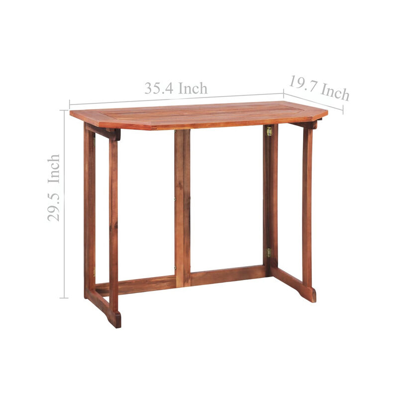 Outdoor Bistro Table, Foldable Design, 35 Inch Brown Solid Acacia Wood - Benzara