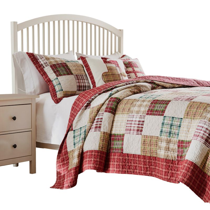 Evi 3pc Full Queen Quilt and Pillow Sham Set, Plaid Pattern, Multicolor