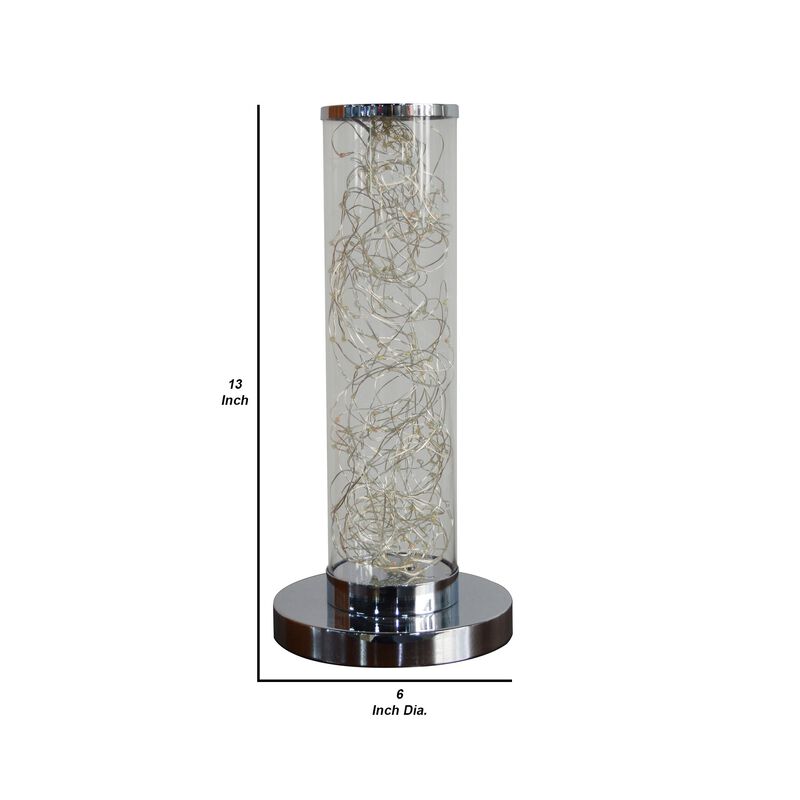 Column Table Lamp with Integrated Multicolored LED, Clear-Benzara