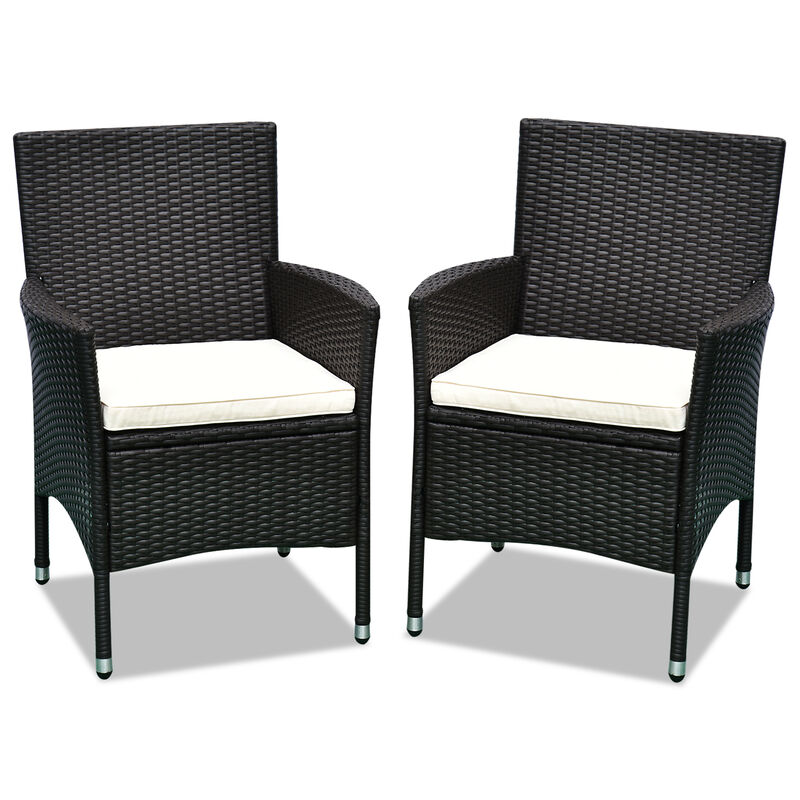 2PC Patio Rattan Wicker Dining Armrest Chairs Furniture W/ Cushions